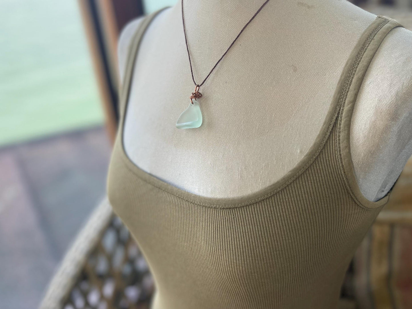 Aqua sea glass necklace. Recycled necklace, gift for him. Ethical jewellery. Sea glass pendant. Eco friendly necklace, boho surf jewellery