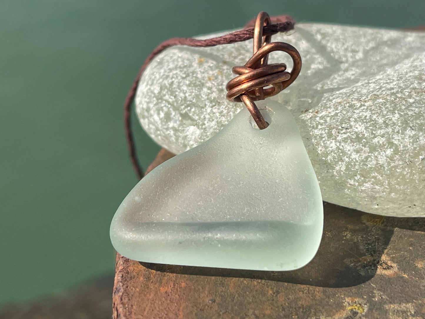 Aqua sea glass necklace. Recycled necklace, gift for him. Ethical jewellery. Sea glass pendant. Eco friendly necklace, boho surf jewellery