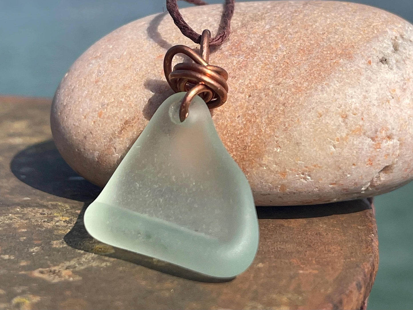 Aqua sea glass necklace. Recycled necklace, gift for him. Ethical jewellery. Sea glass pendant. Eco friendly necklace, boho surf jewellery