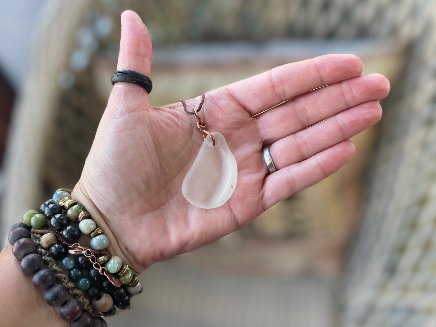 White sea glass necklace. Recycled necklace, gift for him. Ethical jewellery. Sea glass pendant. Eco friendly necklace, eco friendly gifts