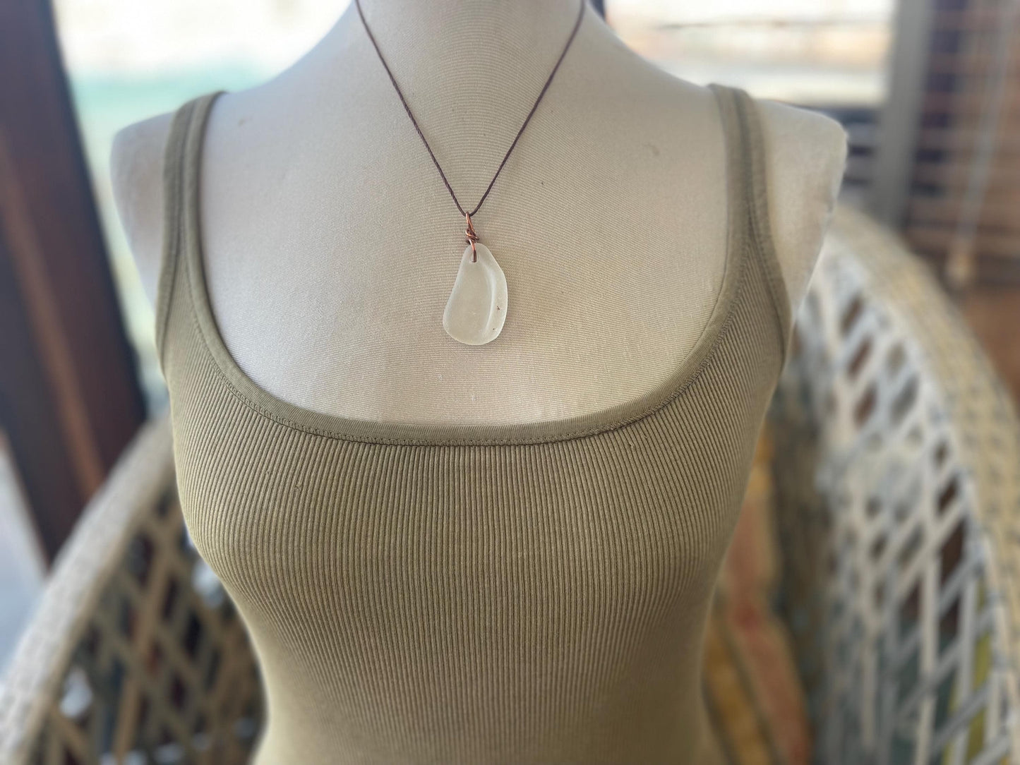 White sea glass necklace. Recycled necklace, gift for him. Ethical jewellery. Sea glass pendant. Eco friendly necklace, eco friendly gifts