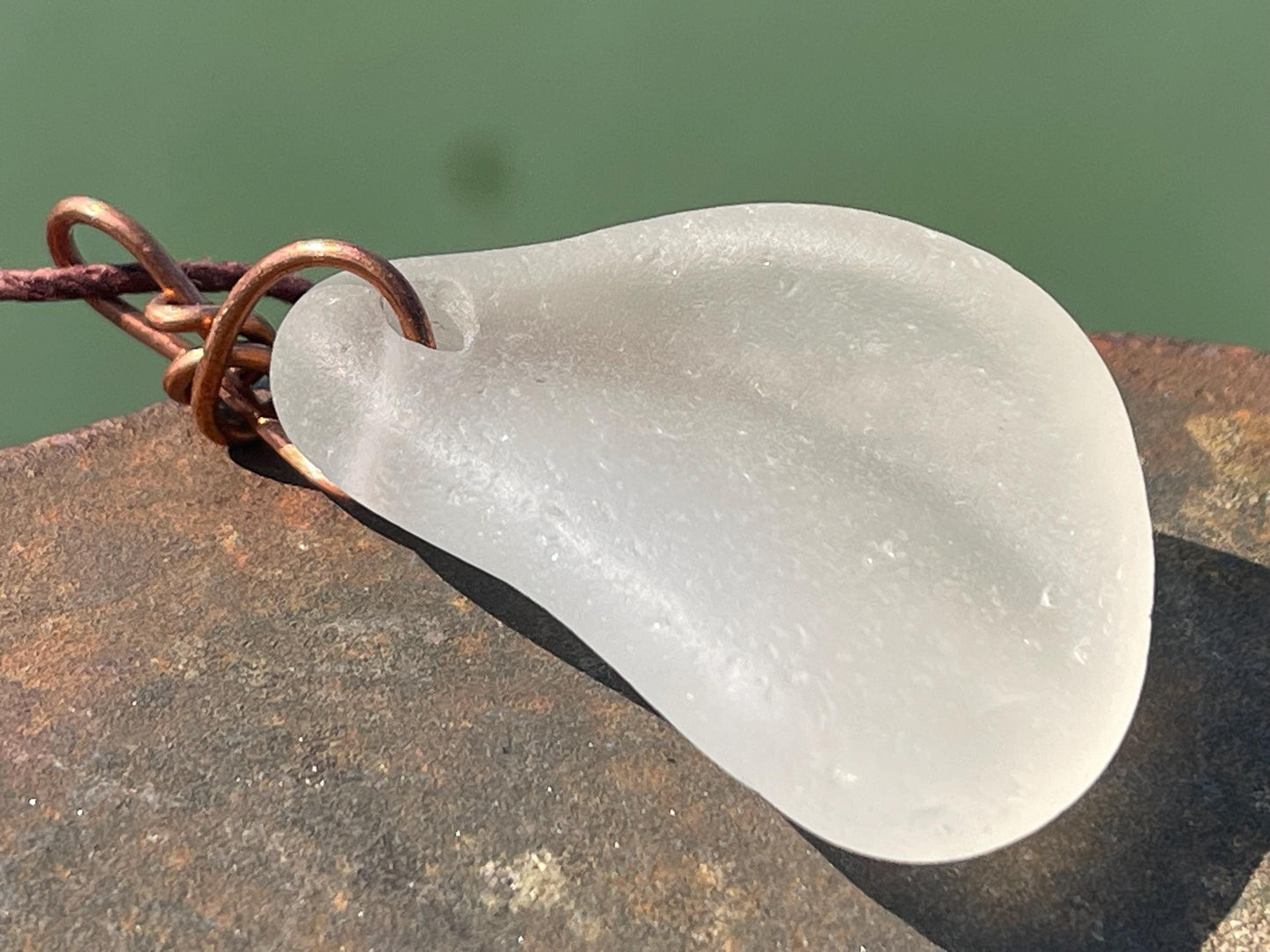 White sea glass necklace. Recycled necklace, gift for him. Ethical jewellery. Sea glass pendant. Eco friendly necklace, eco friendly gifts