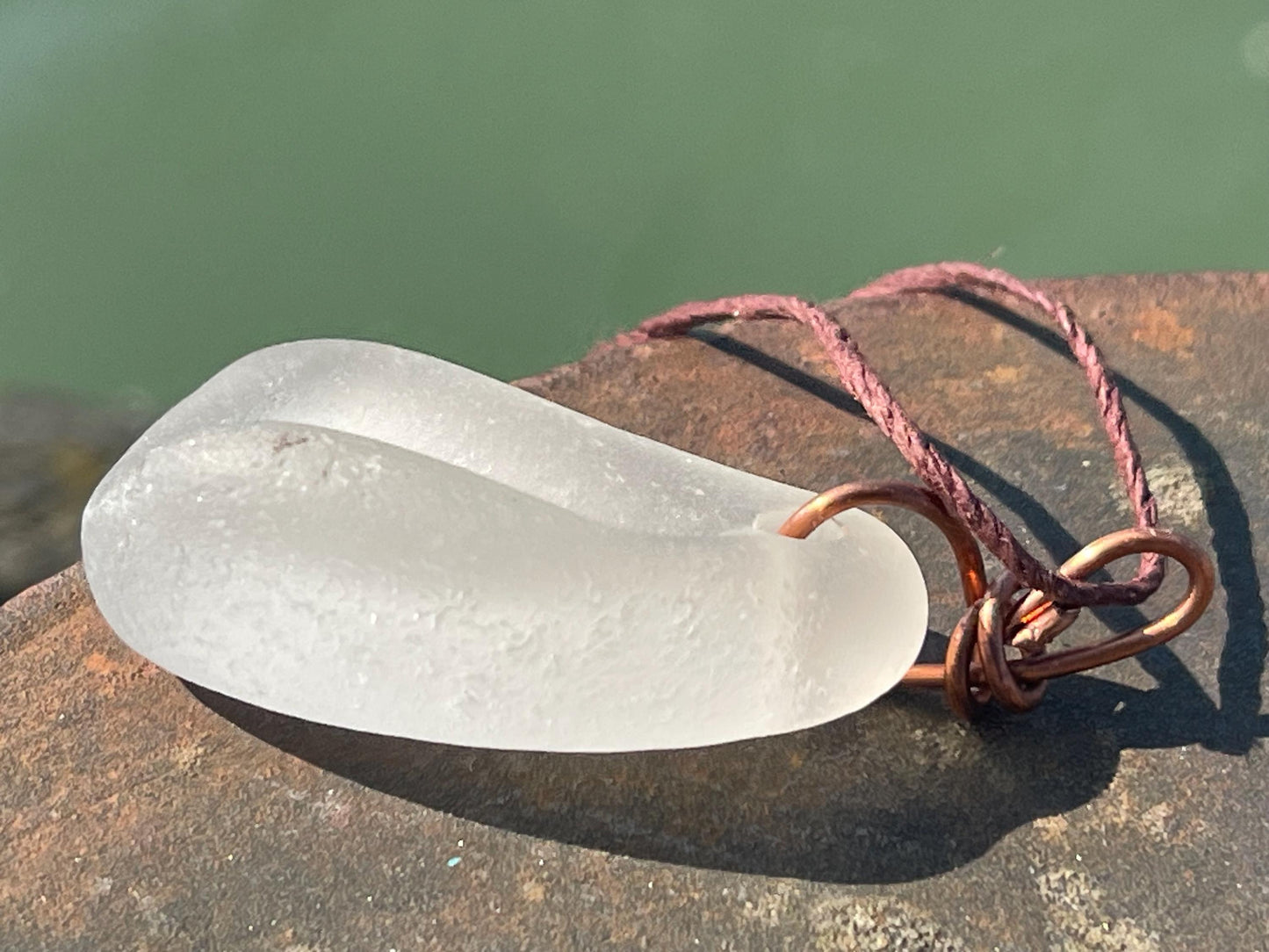 White sea glass necklace. Recycled necklace, gift for him. Ethical jewellery. Sea glass pendant. Eco friendly necklace, eco friendly gifts