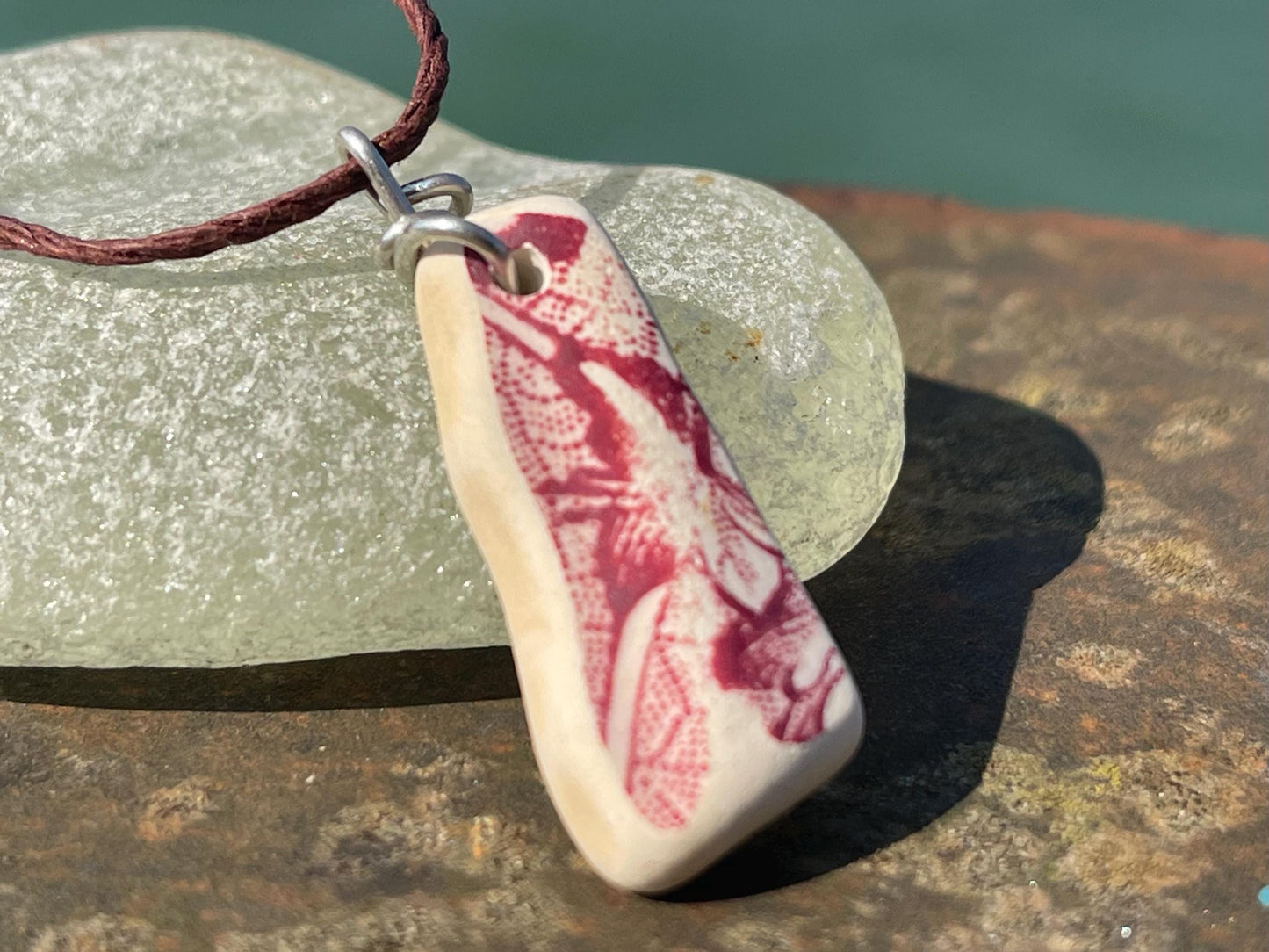 Recycled necklace, sea pottery necklace, eco friendly gift for her. Handmade necklace, ethical jewellery, pink necklace, earthy jewellery