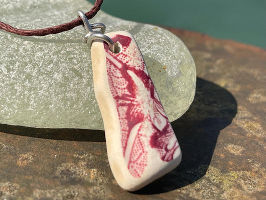 Recycled necklace, sea pottery necklace, eco friendly gift for her. Handmade necklace, ethical jewellery, pink necklace, earthy jewellery