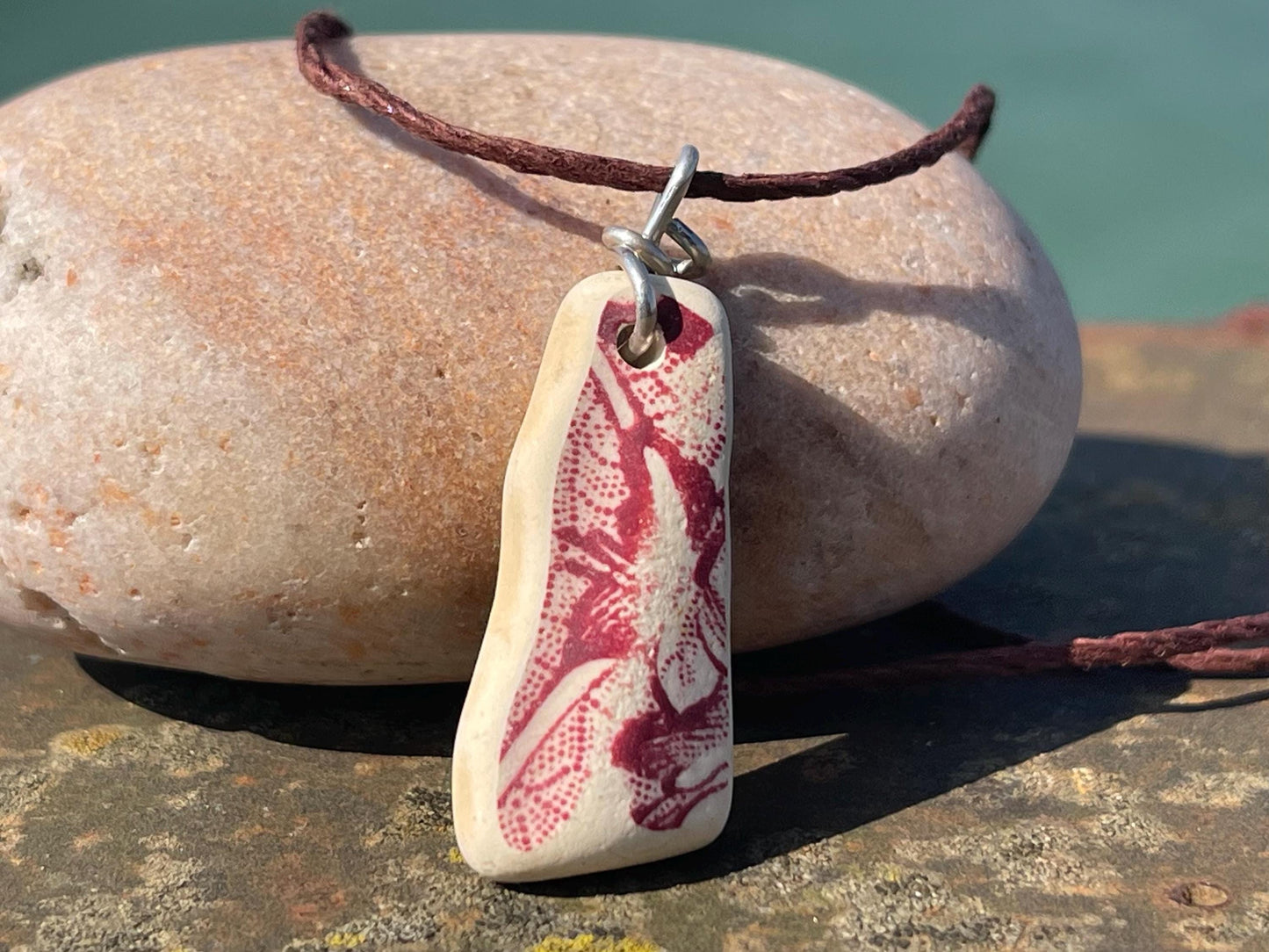 Recycled necklace, sea pottery necklace, eco friendly gift for her. Handmade necklace, ethical jewellery, pink necklace, earthy jewellery