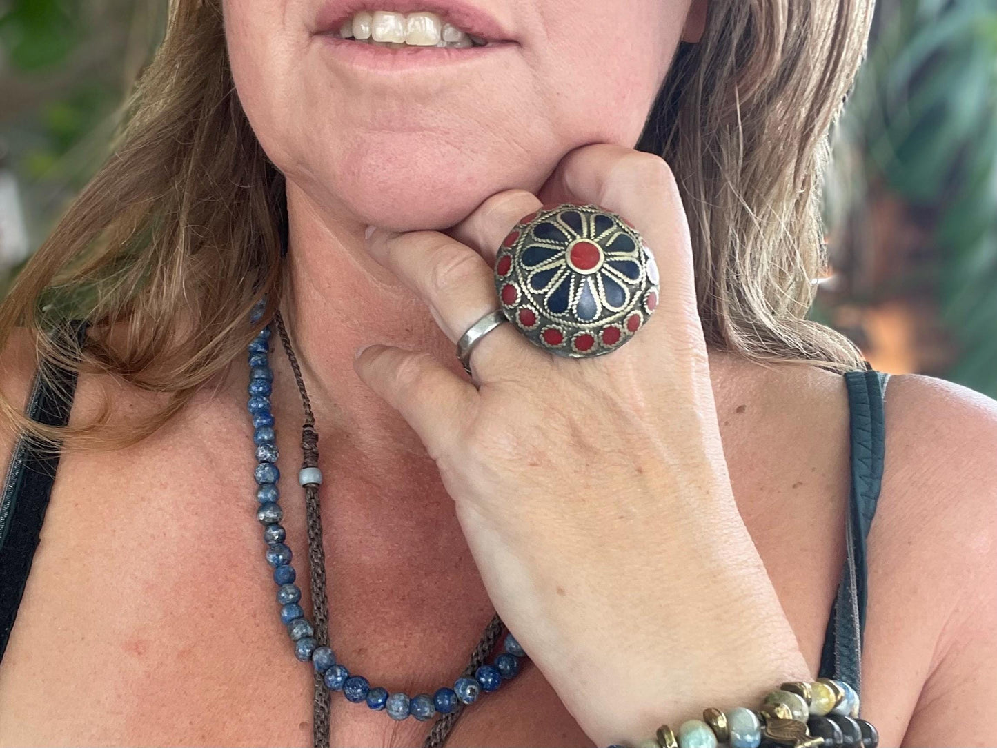 Fabulous vintage ring, large blue ring, boho vintage jewellery, ethical jewellery, big gypsy ring. Gypsy jewellery, statement jewellery