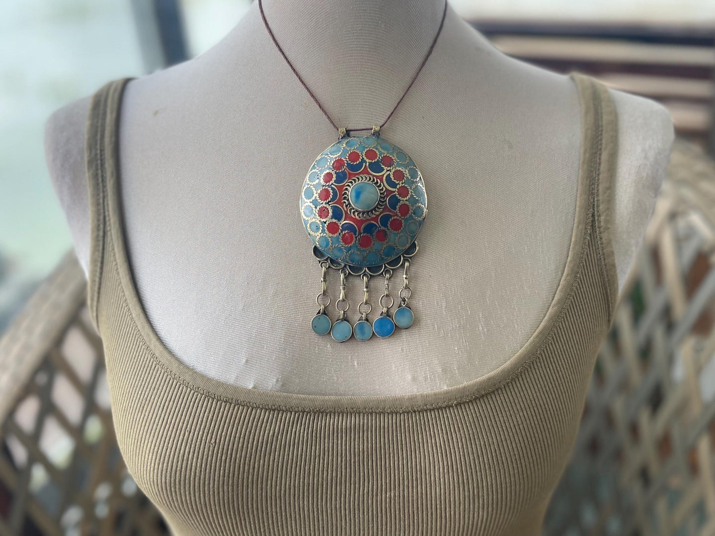 Gypsy jewellery, large necklace, enamel necklace, vintage jewellery, ethical jewellery, gypsy necklace, boho necklace, large jewellery