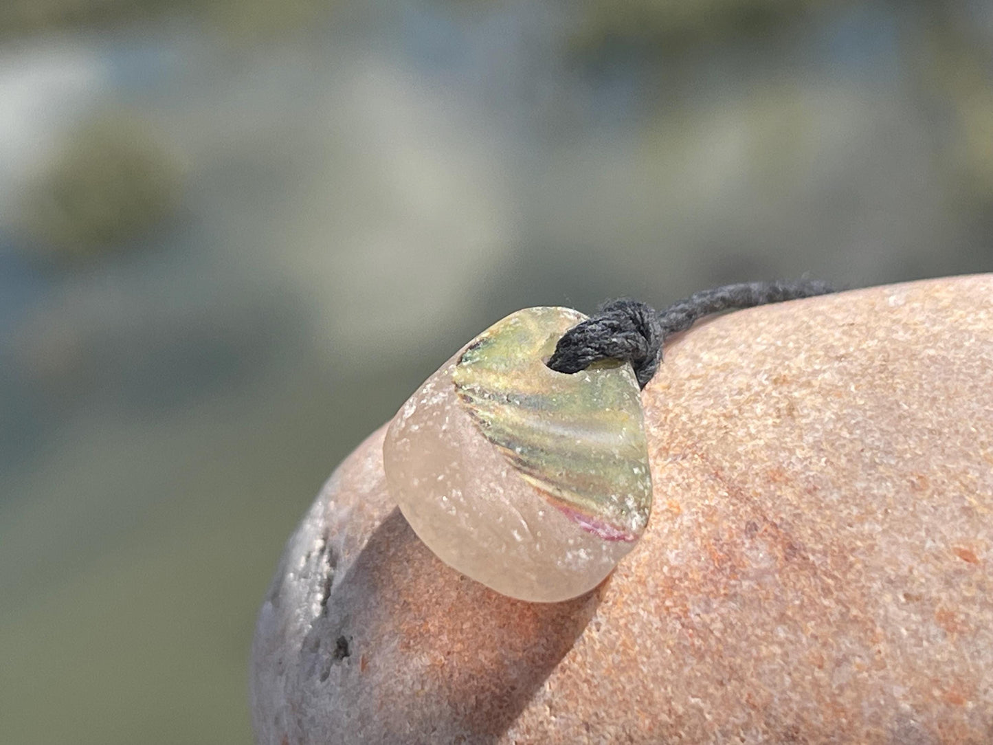 Unusual sea glass necklace. Recycled necklace, gift for him. Ethical jewellery. Sea glass pendant. Eco friendly necklace, boho jewellery