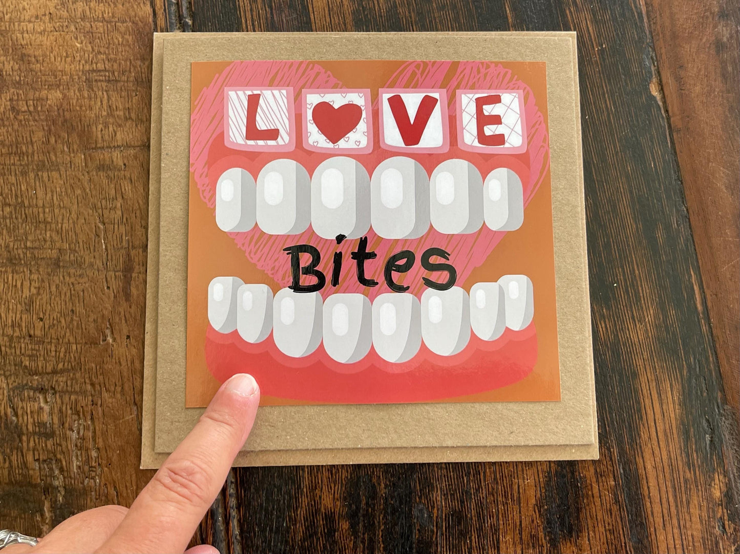 Love bites card, funky valentines card, recycled card, eco friendly valentines card for him, valentines card for her, handmade card. Bite me