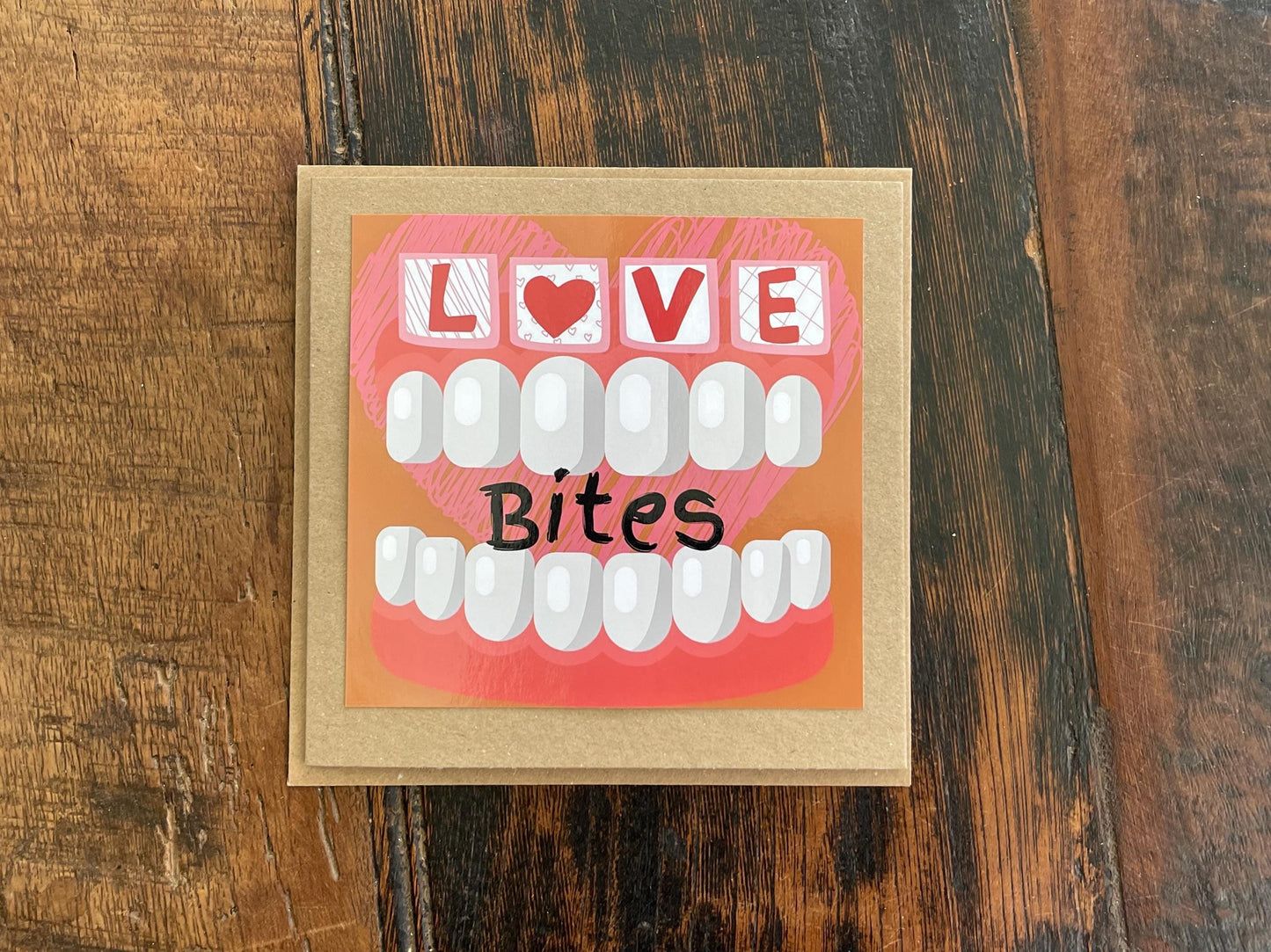 Love bites card, funky valentines card, recycled card, eco friendly valentines card for him, valentines card for her, handmade card. Bite me