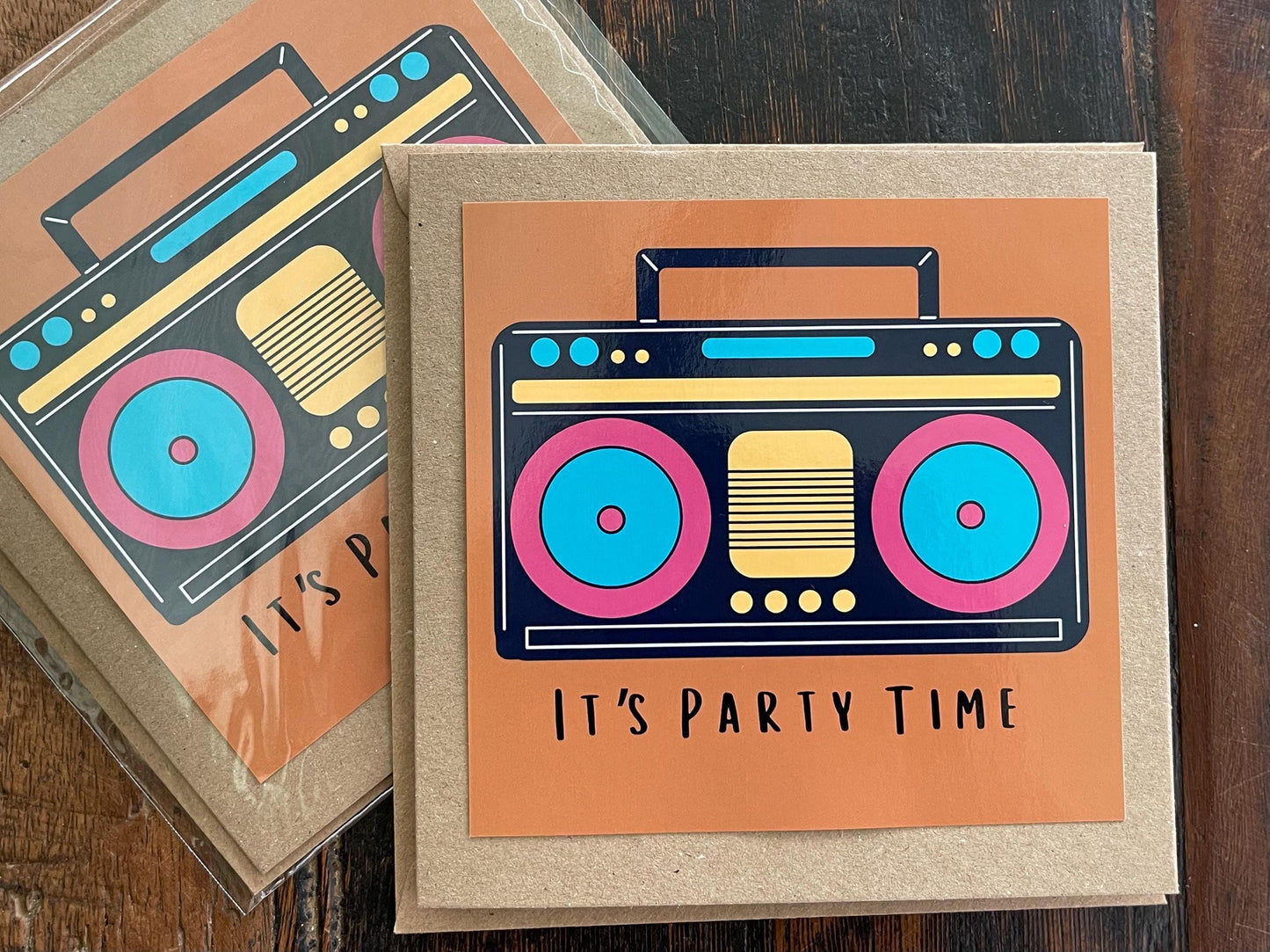 Recycled handmade birthday card. Its party time, eco friendly birthday card. Handmade eco friendly cards. Retro birthday card. Cool birthday