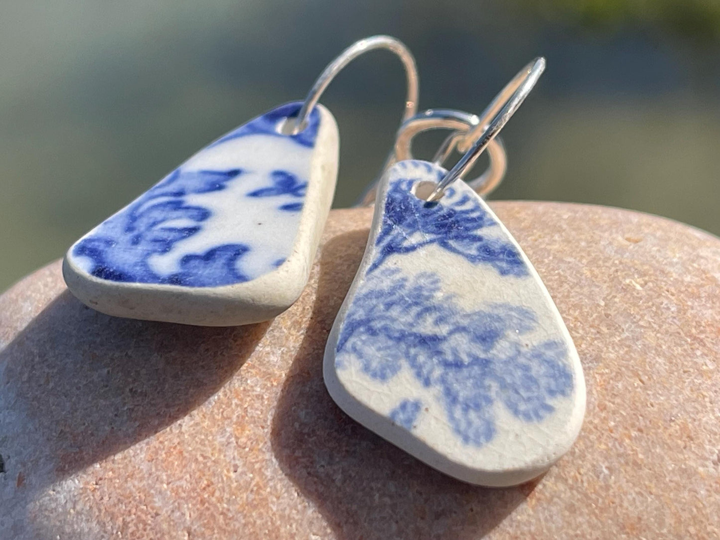 Sea pottery earrings, handmade earrings, ceramic earrings, boho earrings, little hoop earrings, Ethical jewellery, unique gift for her, boho