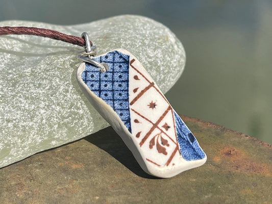 Recycled necklace, sea pottery necklace, eco friendly gift for her. Handmade necklace, ethical jewellery, ceramic necklace, blue necklace