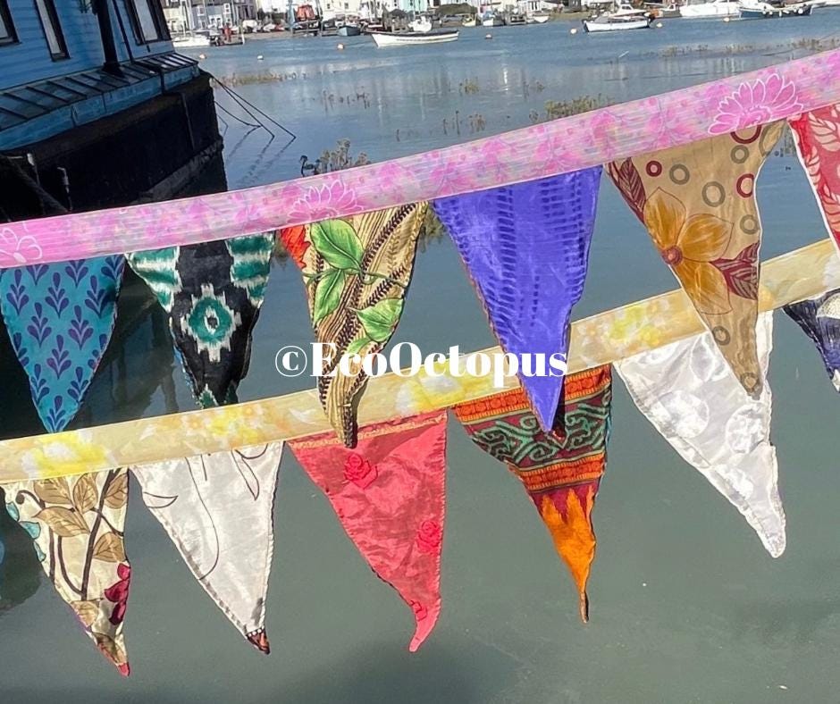 JOYFUL multi-coloured bunting. Handmade recycled bunting.