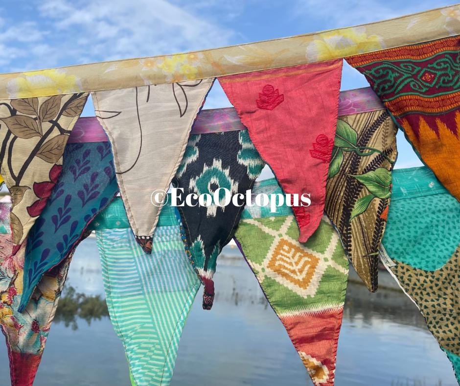 JOYFUL multi-coloured bunting. Handmade recycled bunting.