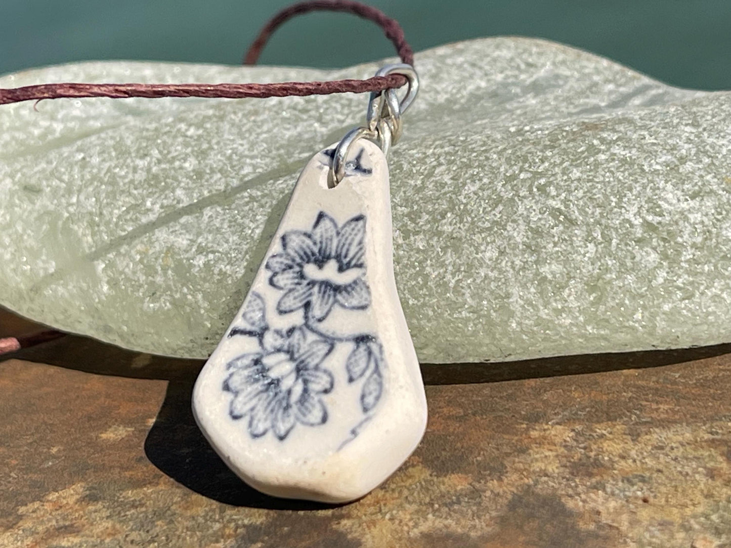 Recycled necklace, sea pottery necklace, eco friendly gift for her. Handmade necklace, ethical jewellery, ceramic necklace, blue necklace