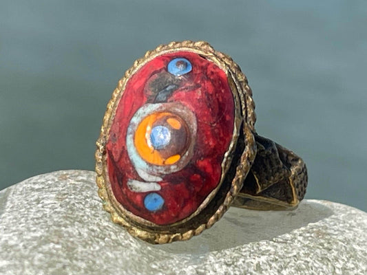 Fabulous vintage ring, large red ring, boho vintage jewellery, ethical jewellery, gypsy ring. Gypsy jewellery, statement jewellery