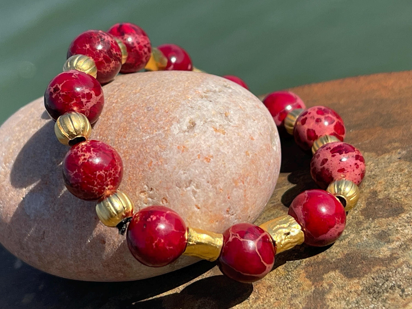 Sea sediment jasper bracelet, red jewellery, boho bracelet, Hippy bracelet, gift for her, red bracelet, handmade bracelet, festive gift