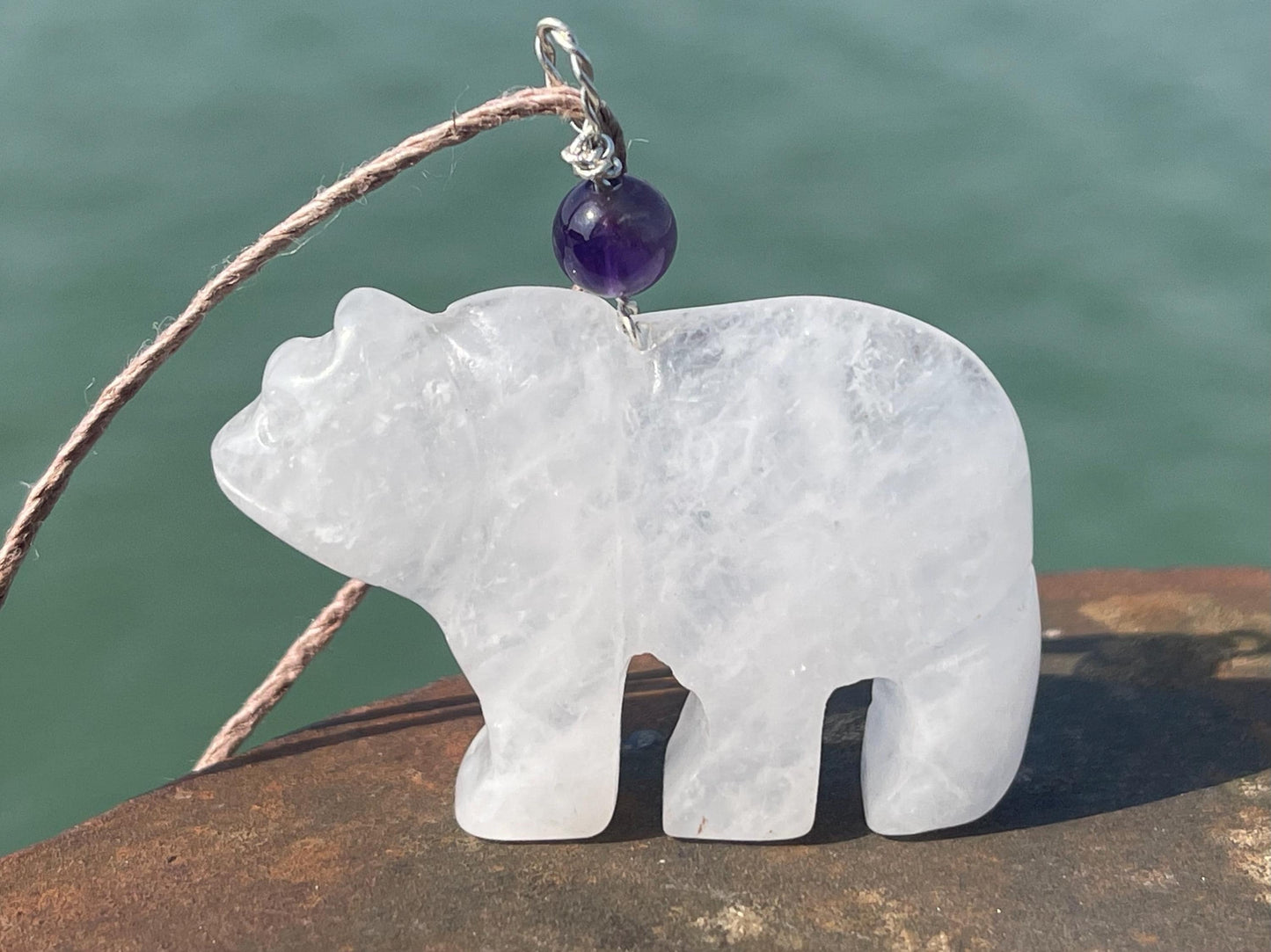 SALE - Quartz polar bear necklace. Arctic necklace, bear necklace, bear jewellery, white bear, Arctic. North Pole. South Pole. Animal gifts