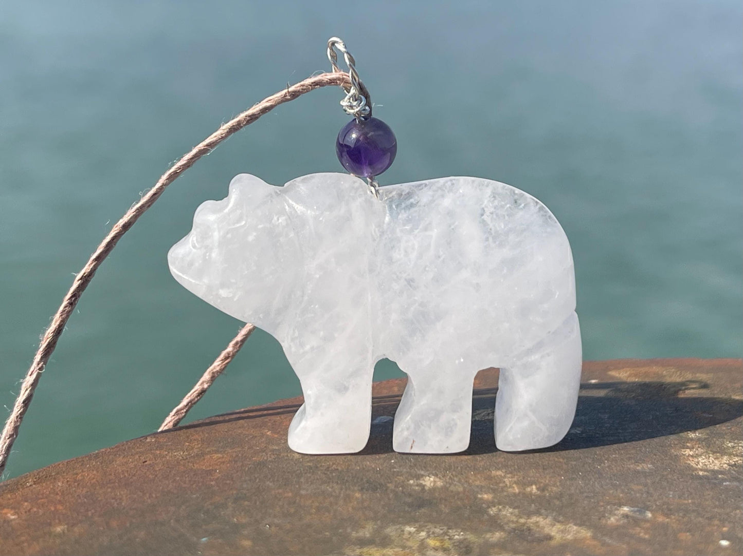 SALE - Quartz polar bear necklace. Arctic necklace, bear necklace, bear jewellery, white bear, Arctic. North Pole. South Pole. Animal gifts