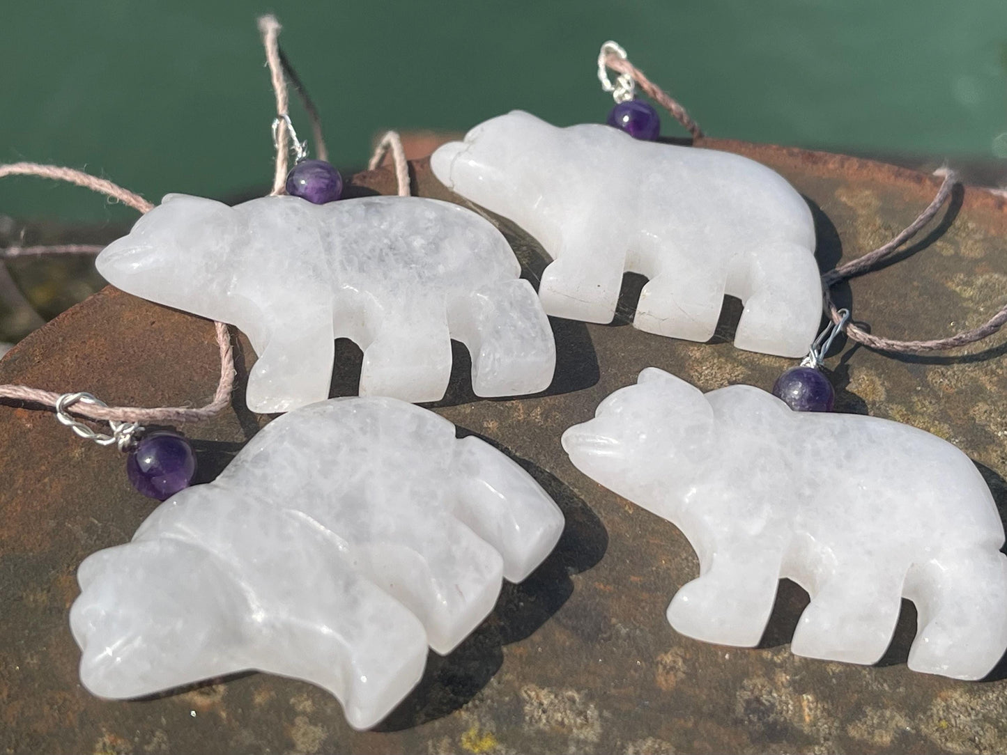 SALE - Quartz polar bear necklace. Arctic necklace, bear necklace, bear jewellery, white bear, Arctic. North Pole. South Pole. Animal gifts