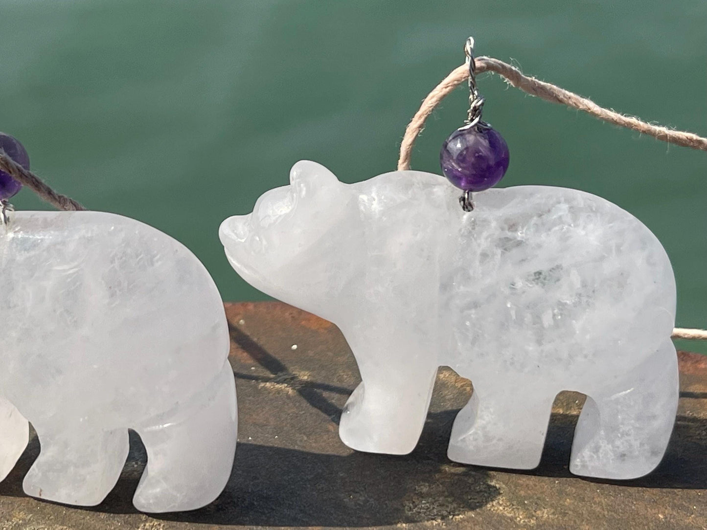 SALE - Quartz polar bear necklace. Arctic necklace, bear necklace, bear jewellery, white bear, Arctic. North Pole. South Pole. Animal gifts