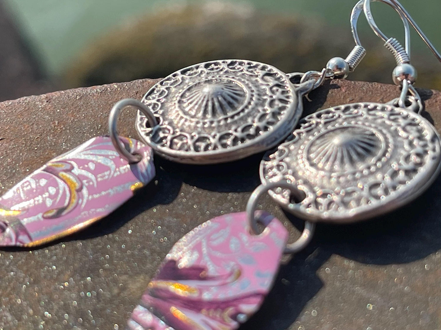 Pink jewellery, boho jewellery, pink earrings, unique earrings, eco friendly jewellery, ethical gift ideas, ethical jewellery, eco gifts