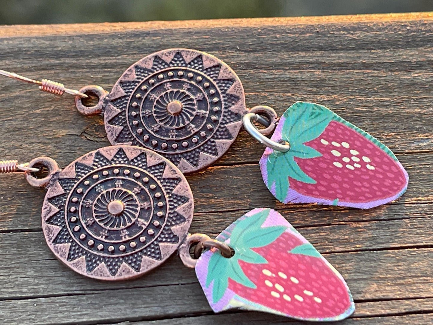 Strawberry earrings, tin can jewellery, fun jewellery, unique earrings, eco friendly jewellery, ethical gift ideas, ethical jewellery.