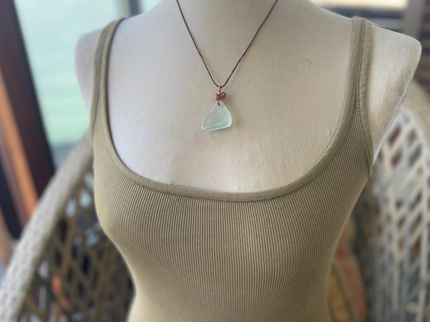 Aqua sea glass necklace. Recycled necklace, gift for him. Ethical jewellery. Sea glass pendant. Eco friendly necklace, boho surf jewellery