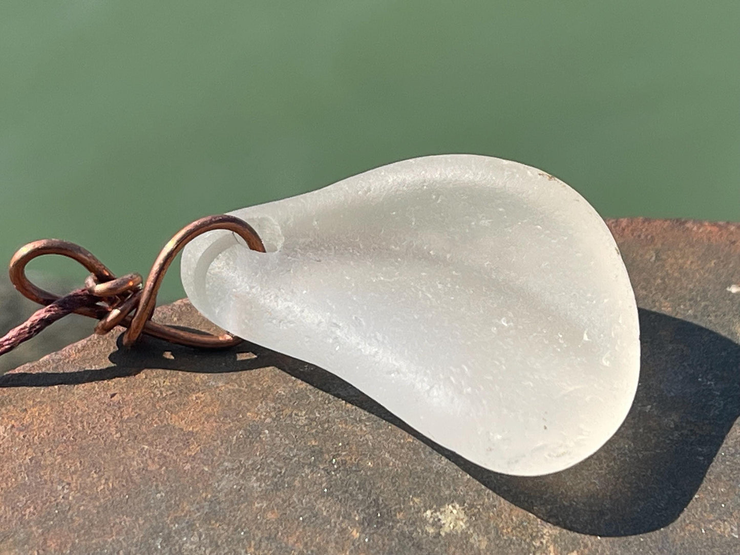 White sea glass necklace. Recycled necklace, gift for him. Ethical jewellery. Sea glass pendant. Eco friendly necklace, eco friendly gifts