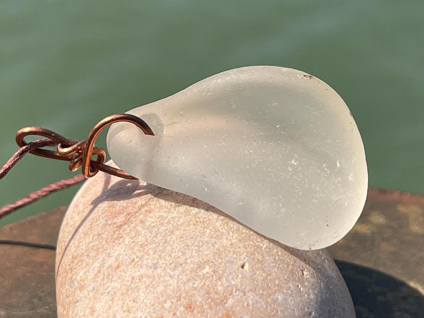 White sea glass necklace. Recycled necklace, gift for him. Ethical jewellery. Sea glass pendant. Eco friendly necklace, eco friendly gifts