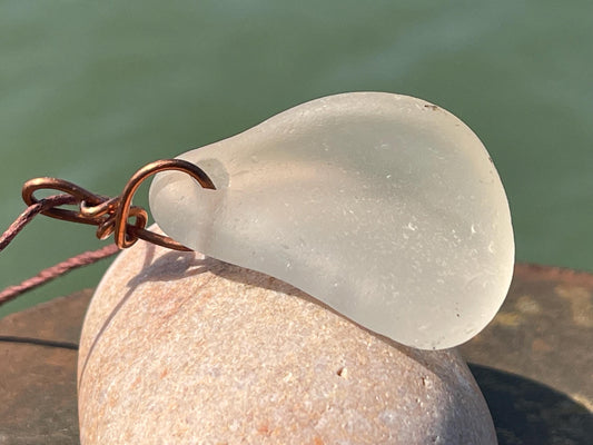 White sea glass necklace. Recycled necklace, gift for him. Ethical jewellery. Sea glass pendant. Eco friendly necklace, eco friendly gifts