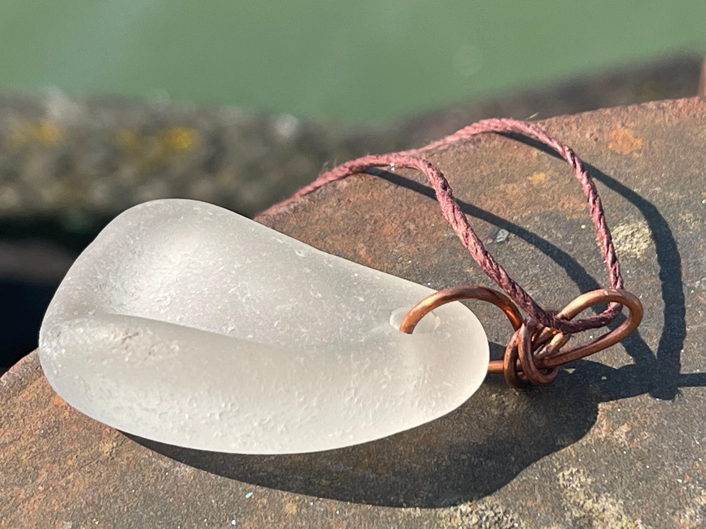 White sea glass necklace. Recycled necklace, gift for him. Ethical jewellery. Sea glass pendant. Eco friendly necklace, eco friendly gifts