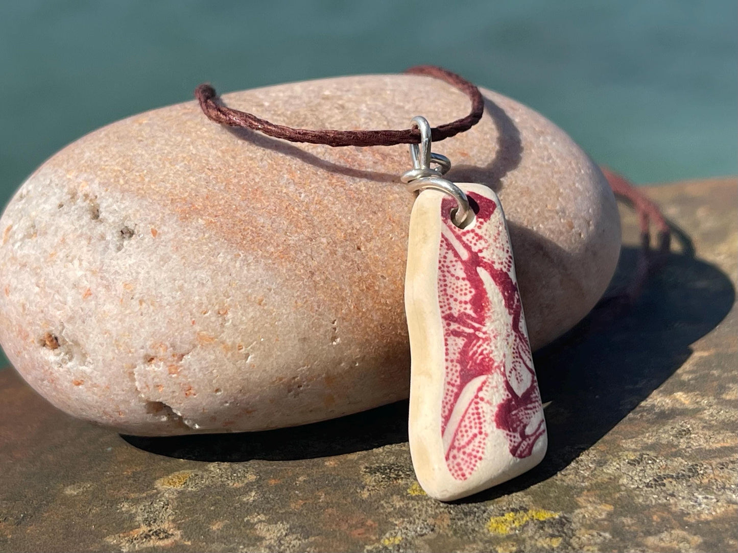 Recycled necklace, sea pottery necklace, eco friendly gift for her. Handmade necklace, ethical jewellery, pink necklace, earthy jewellery