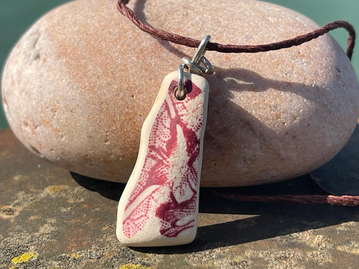 Recycled necklace, sea pottery necklace, eco friendly gift for her. Handmade necklace, ethical jewellery, pink necklace, earthy jewellery