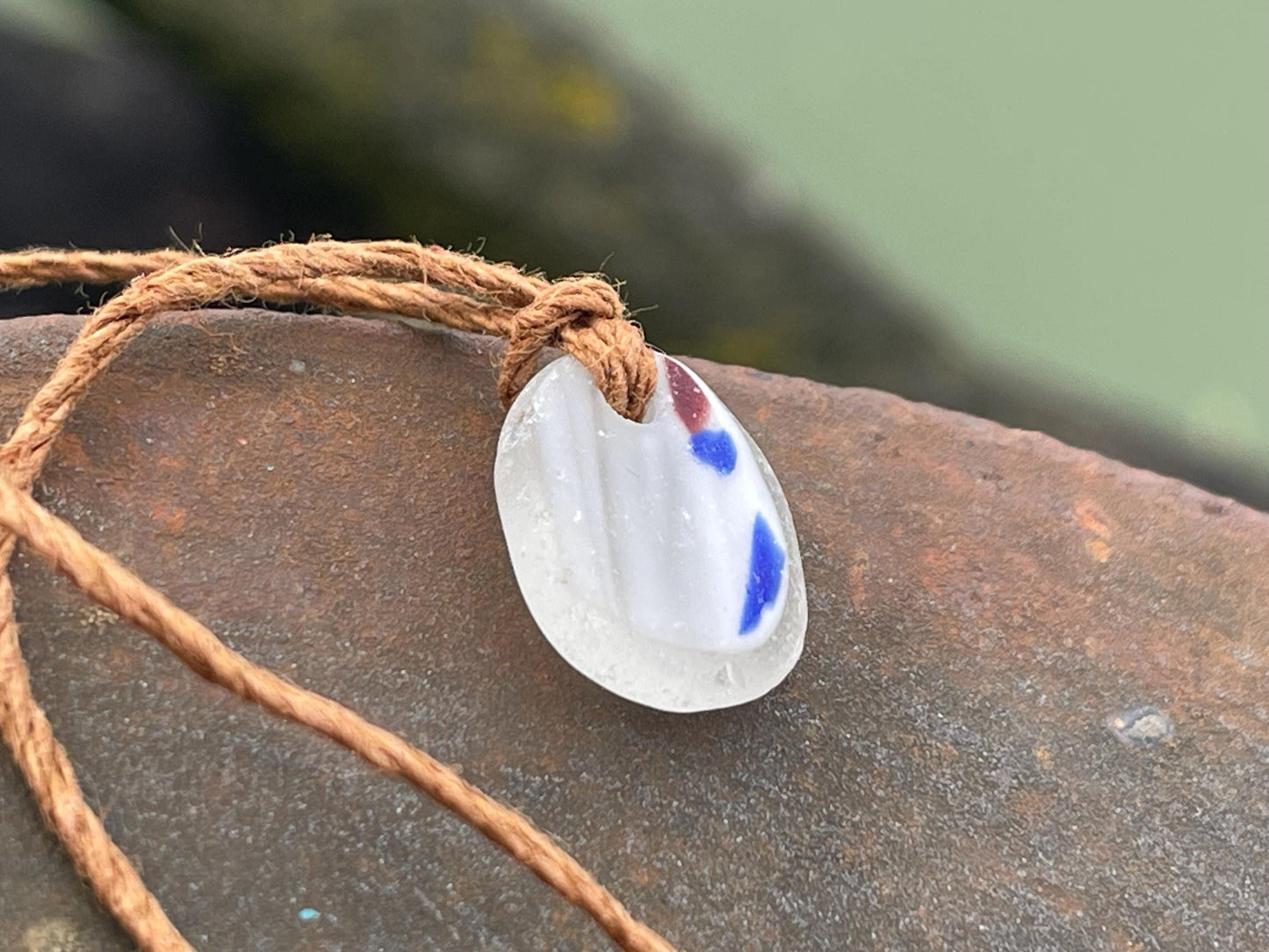 Unusual sea glass necklace. Recycled necklace, gift for him. Ethical jewellery. Sea glass pendant. Eco friendly necklace, eco jewellery