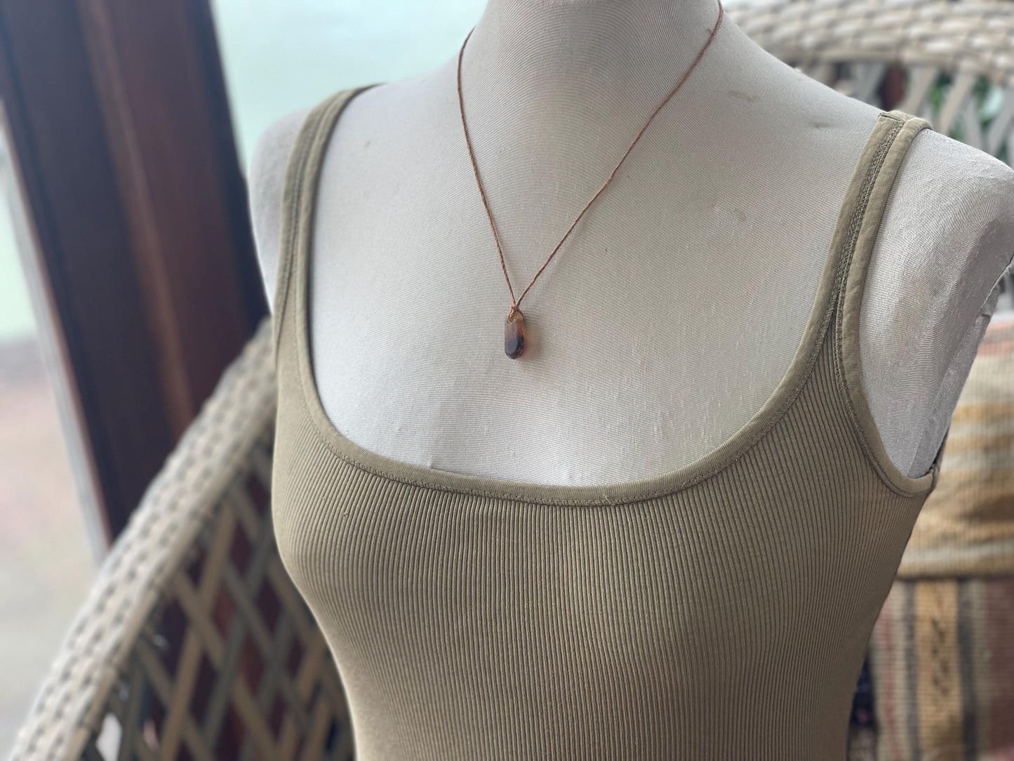 Unusual sea glass necklace. Recycled necklace, gift for him. Ethical jewellery. Sea glass pendant. Eco friendly necklace, surf jewellery