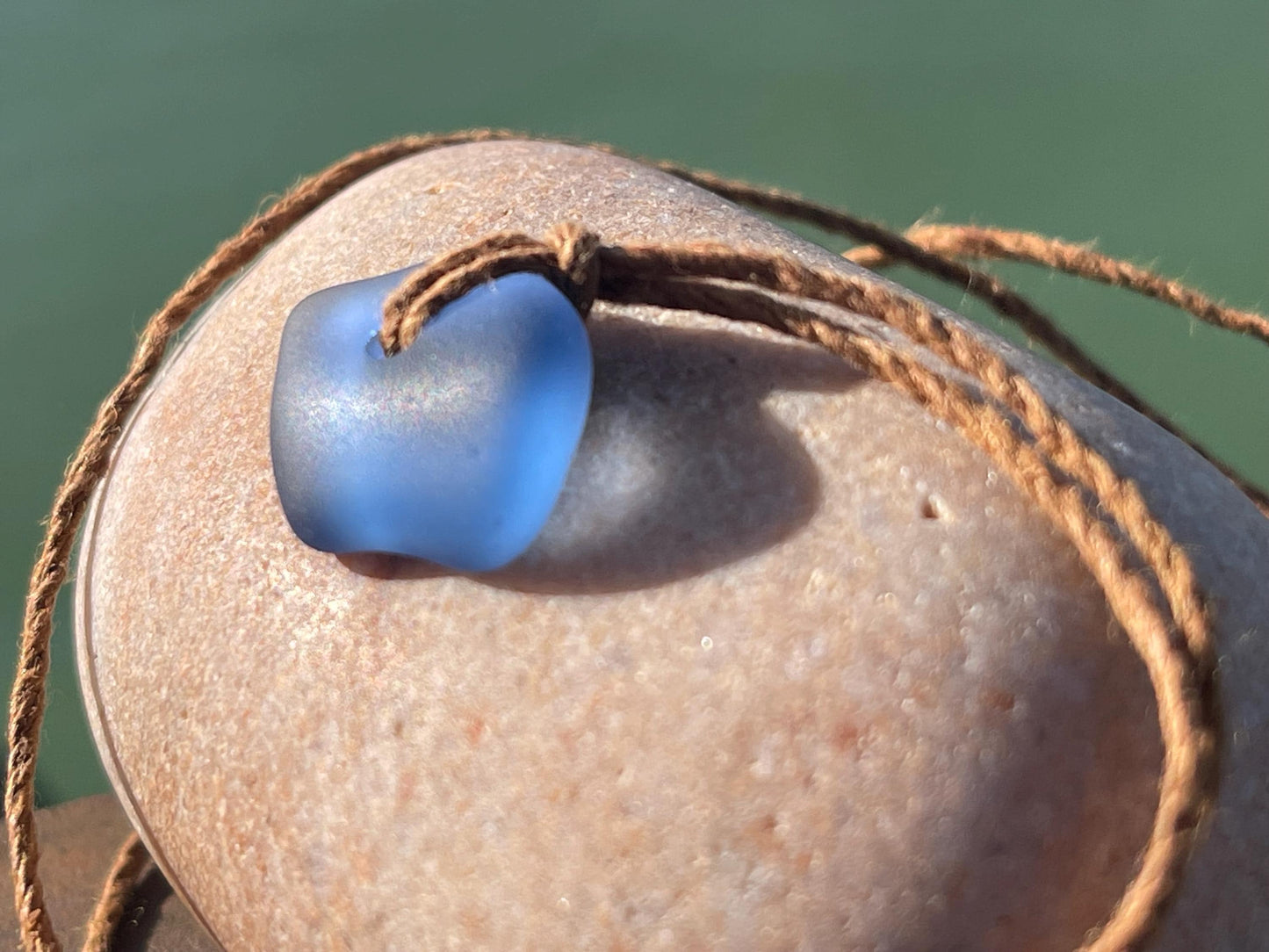 Blue sea glass necklace. Recycled necklace, gift for him. Ethical jewellery. Sea glass pendant. Eco friendly necklace, boho surf jewellery