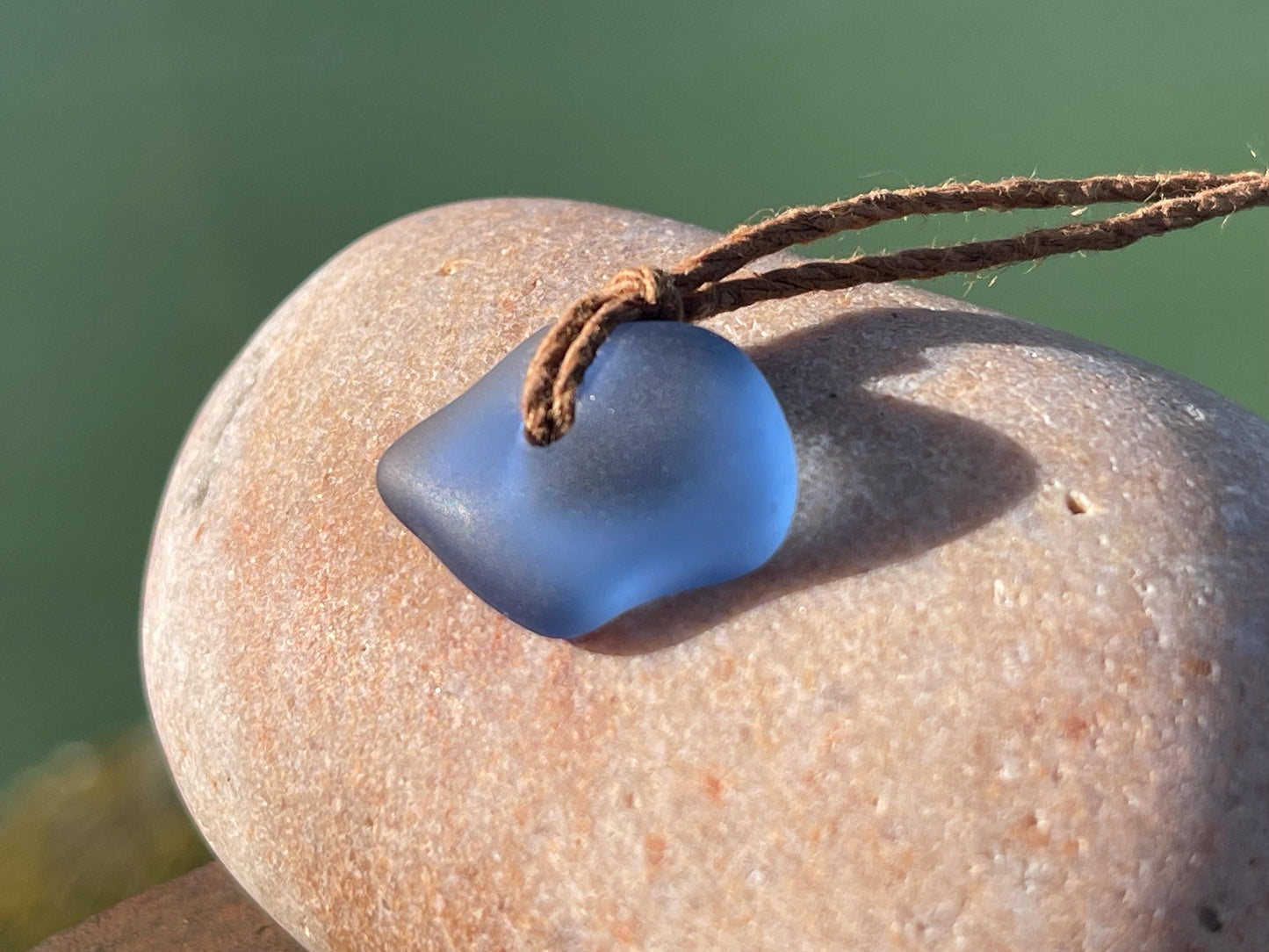 Blue sea glass necklace. Recycled necklace, gift for him. Ethical jewellery. Sea glass pendant. Eco friendly necklace, boho surf jewellery