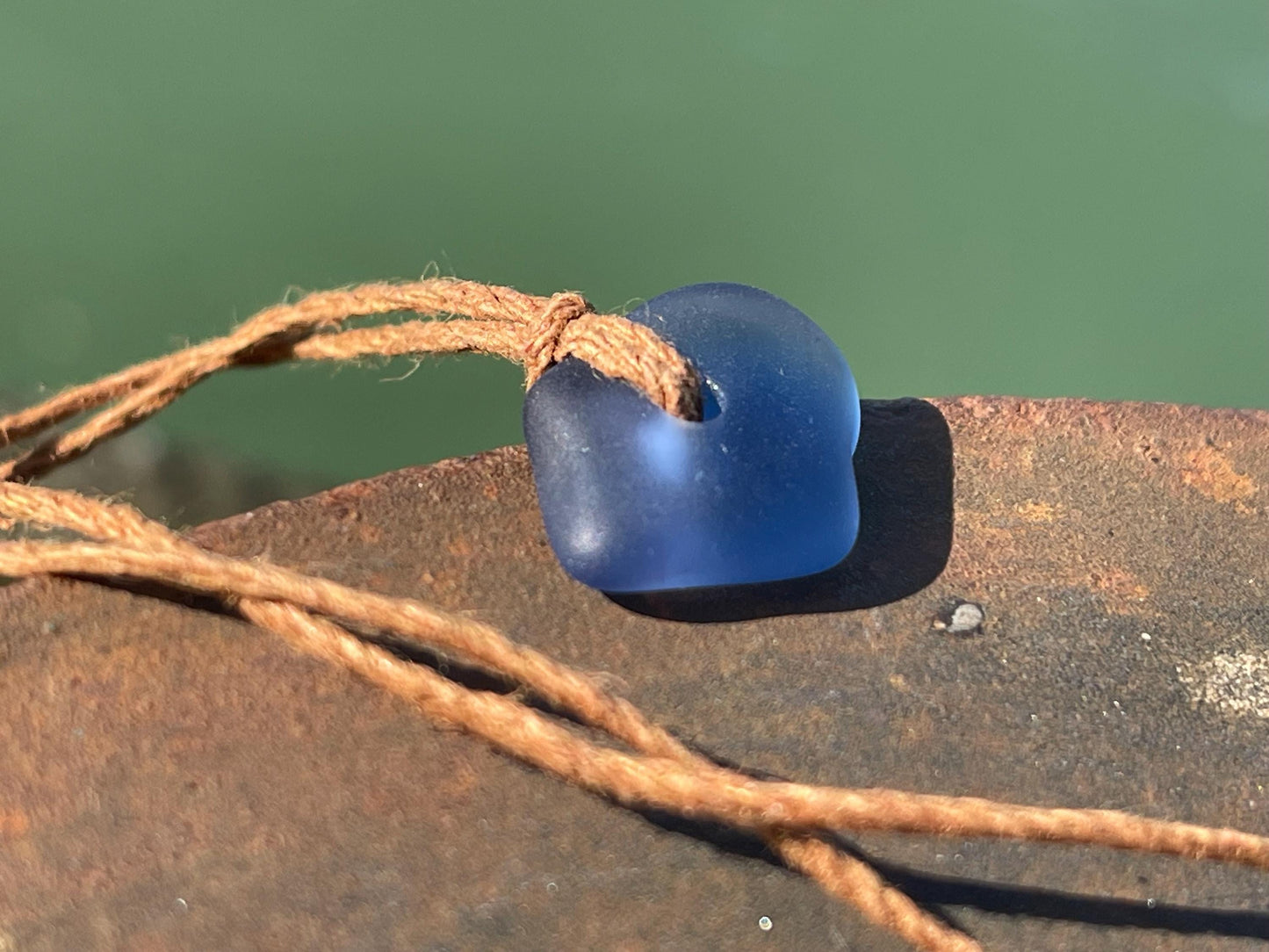 Blue sea glass necklace. Recycled necklace, gift for him. Ethical jewellery. Sea glass pendant. Eco friendly necklace, boho surf jewellery