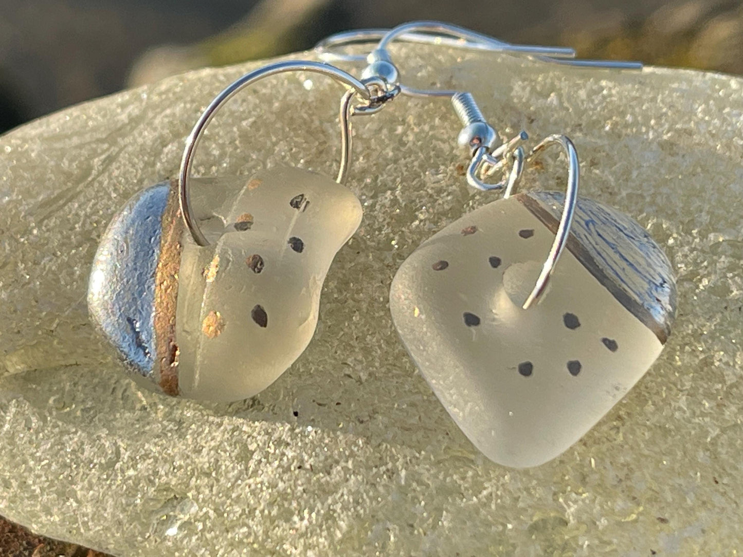 Sea glass earrings, eco friendly earrings, sea glass jewellery, ethical jewellery, ethical jewelry, handmade earrings, boho stud earrings