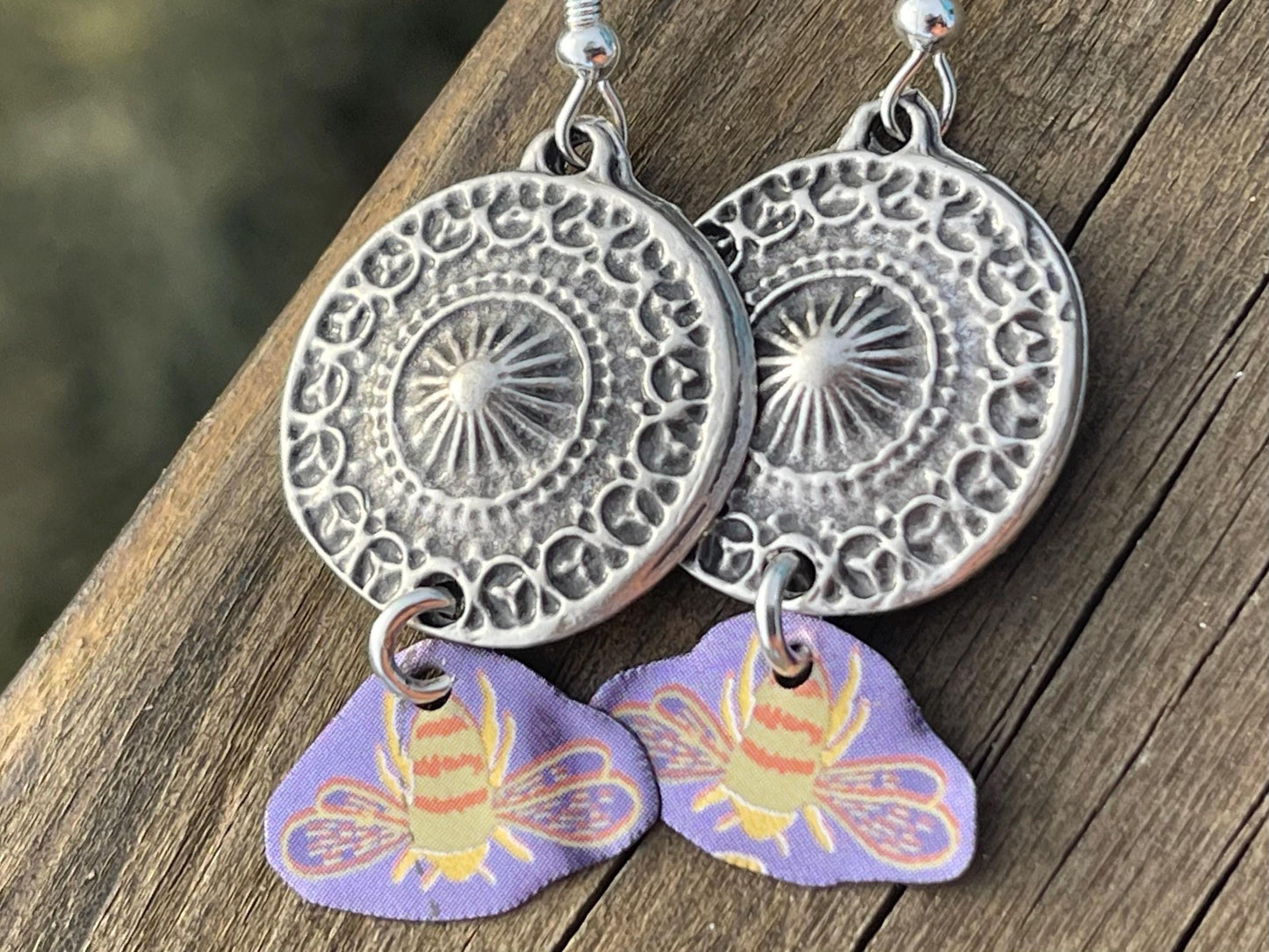 Bee earrings. Bee jewellery, boho jewellery, boho jewellery, unique earrings, eco friendly jewellery, gift for her, ethical jewellery