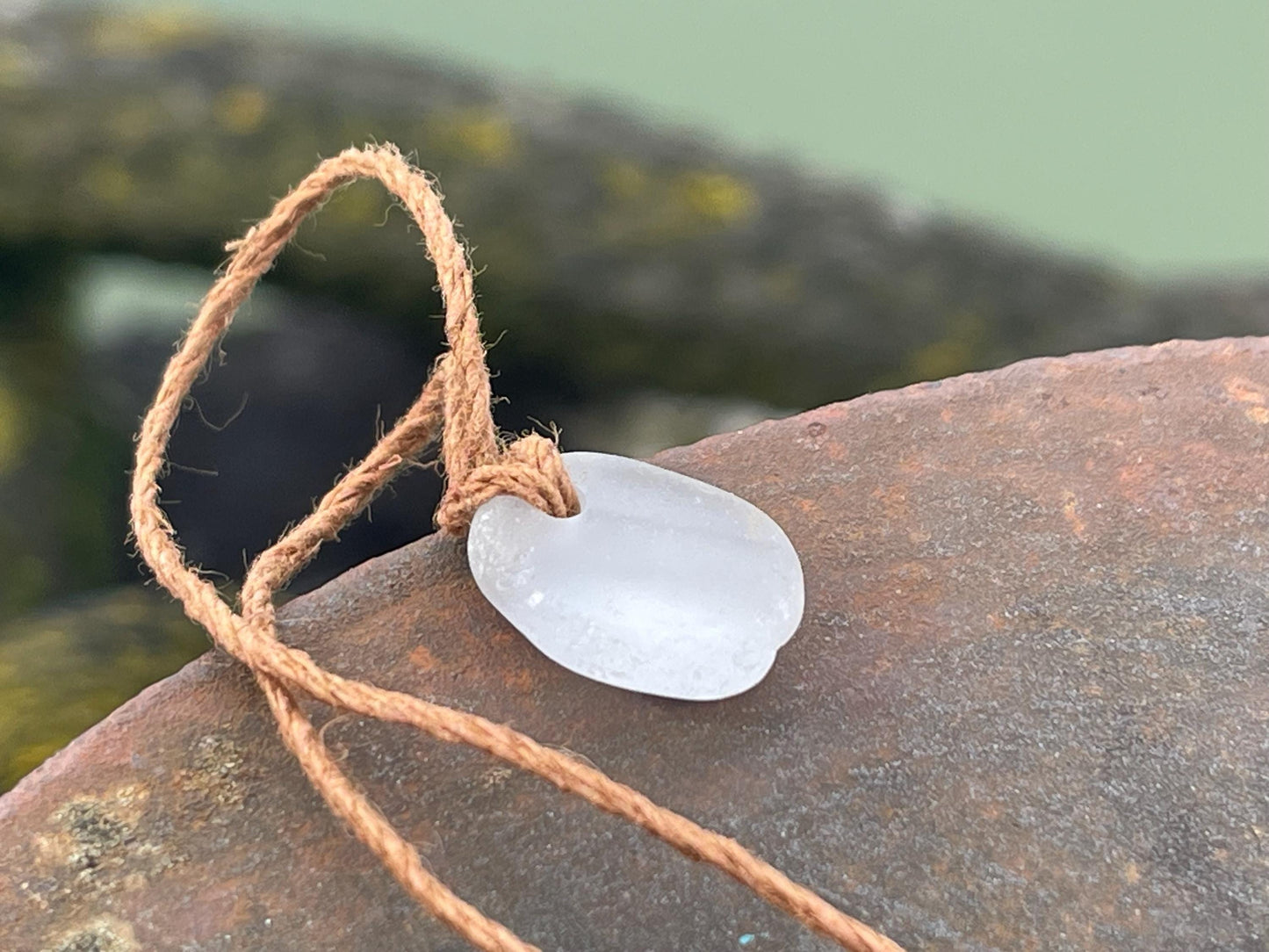 Unusual sea glass necklace. Recycled necklace, gift for him. Ethical jewellery. Sea glass pendant. Eco friendly necklace, eco jewellery