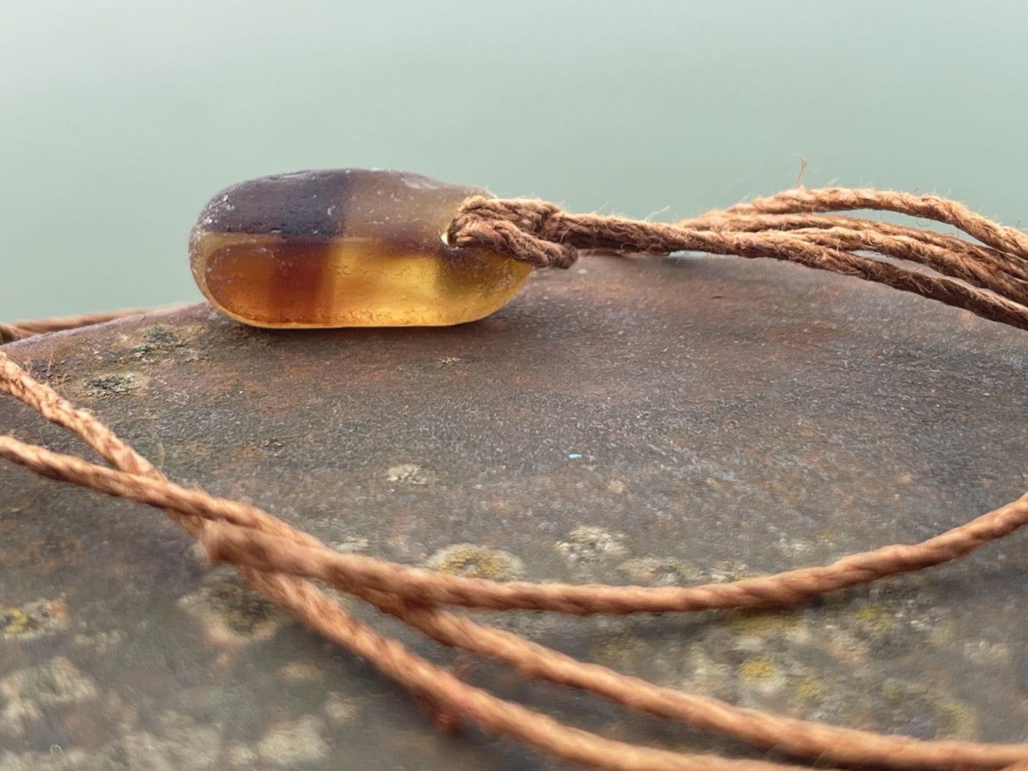 Unusual sea glass necklace. Recycled necklace, gift for him. Ethical jewellery. Sea glass pendant. Eco friendly necklace, surf jewellery