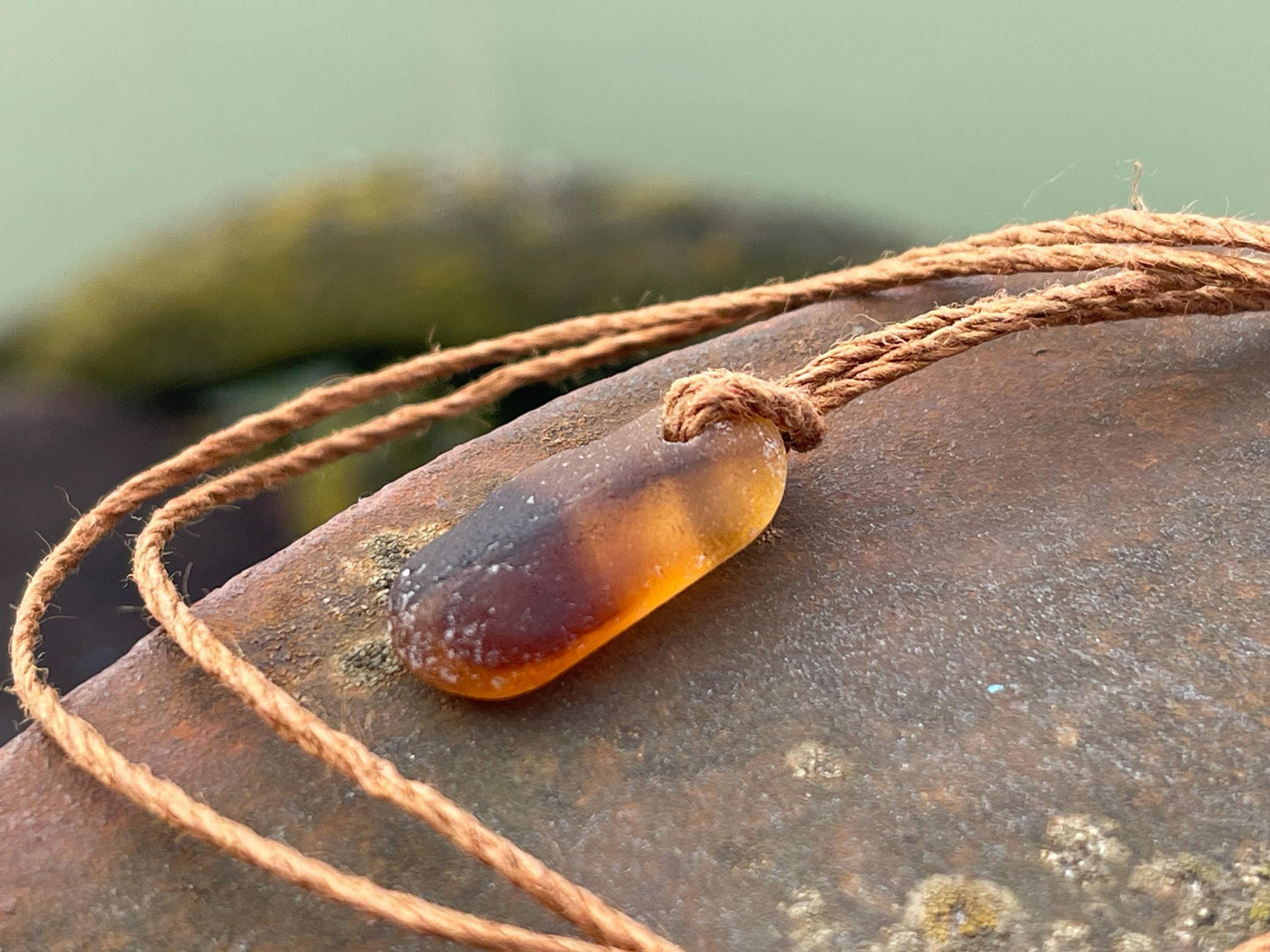 Unusual sea glass necklace. Recycled necklace, gift for him. Ethical jewellery. Sea glass pendant. Eco friendly necklace, surf jewellery