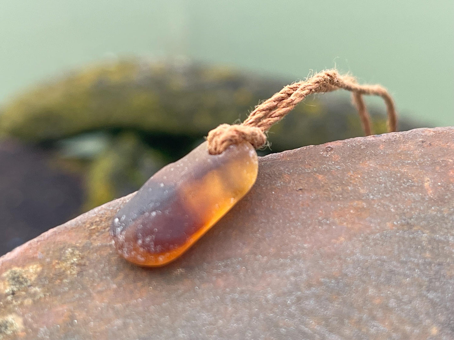 Unusual sea glass necklace. Recycled necklace, gift for him. Ethical jewellery. Sea glass pendant. Eco friendly necklace, surf jewellery