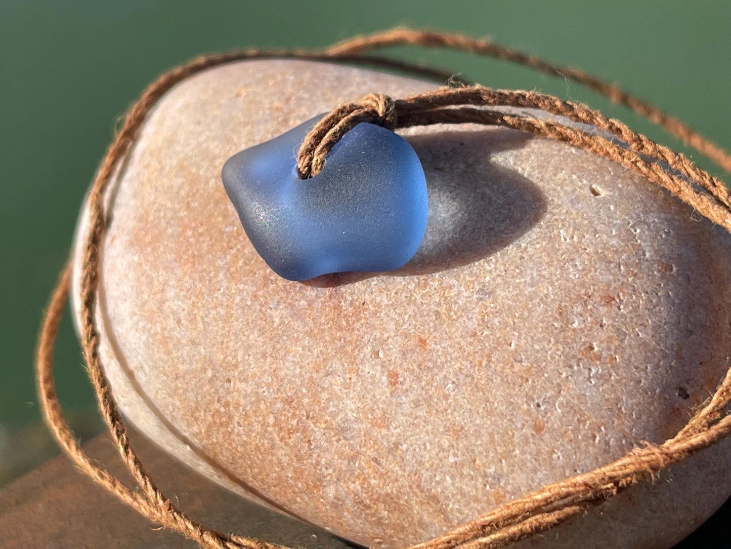 Blue sea glass necklace. Recycled necklace, gift for him. Ethical jewellery. Sea glass pendant. Eco friendly necklace, boho surf jewellery