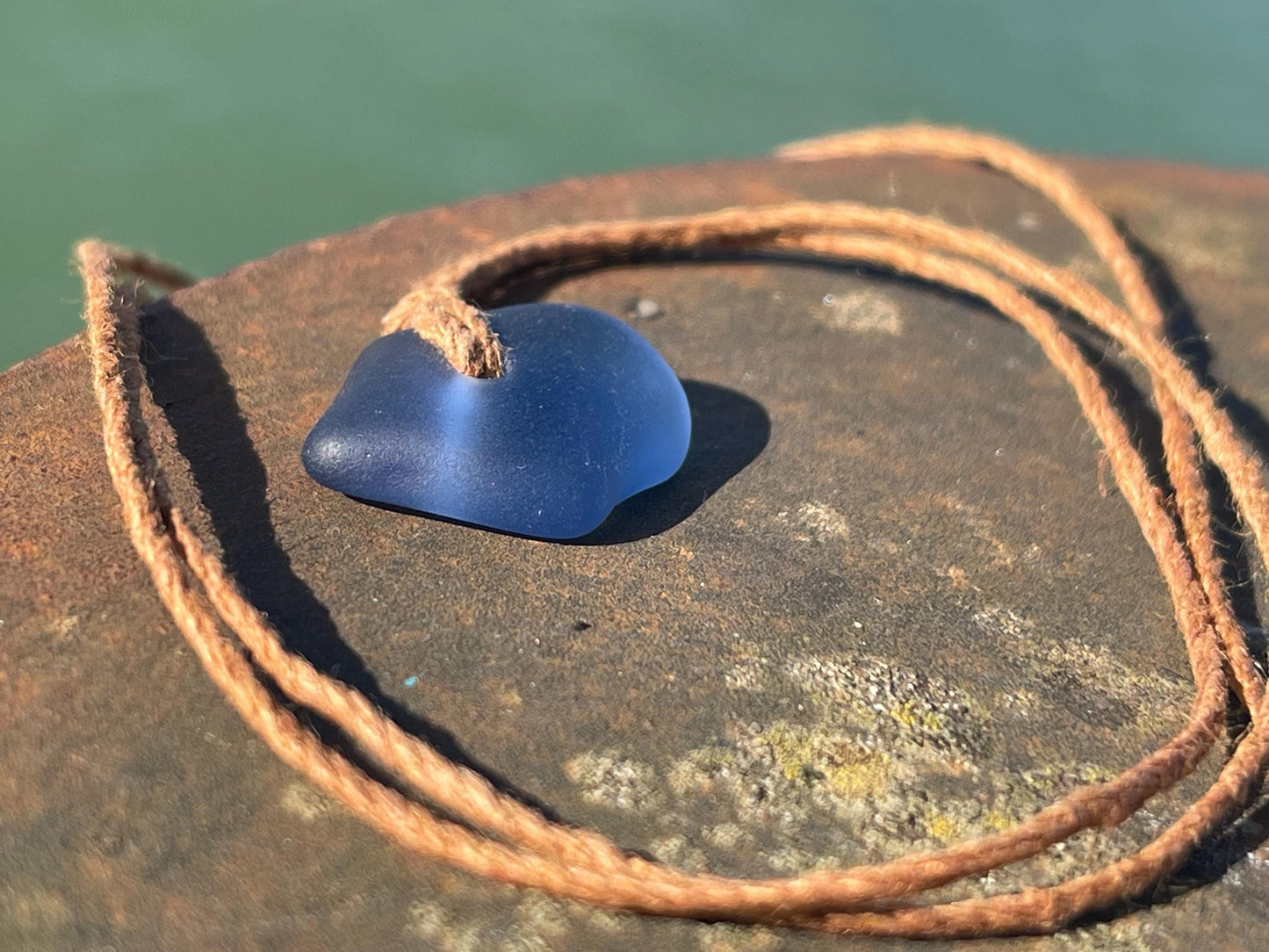 Blue sea glass necklace. Recycled necklace, gift for him. Ethical jewellery. Sea glass pendant. Eco friendly necklace, boho surf jewellery