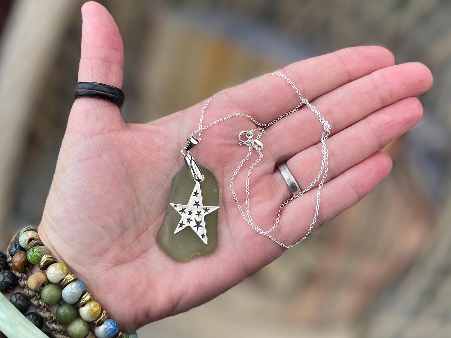 Eco friendly sea glass necklace on recycled sterling silver. Nautical necklace. Gift for sea swimmer. Ethical handmade jewellery. For him.